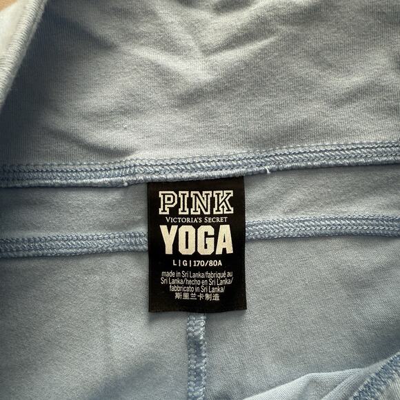 Victoria’s Secret Pink Yoga Ankle Leggings Blue Mesh Size Large Zip Pocket - Picture 8 of 12